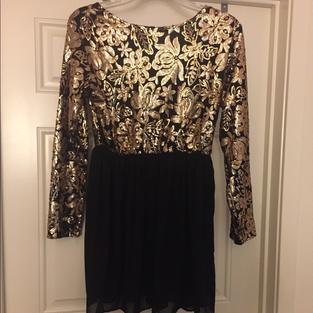 ASOS Curve Club L brand black & gold sequin dress